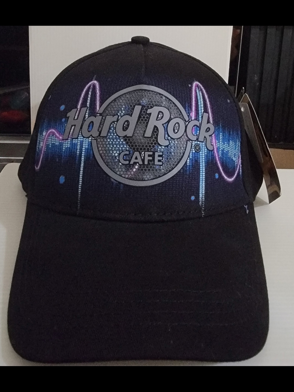 Hard Rock Cafe Black Baseball Cap with Blue and Purple Wave Design